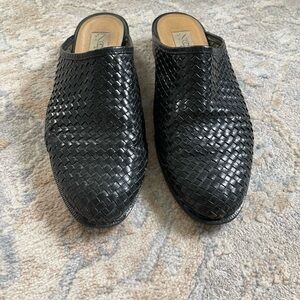 Vintage Woven Black Leather Slip-On Flats, Size 8